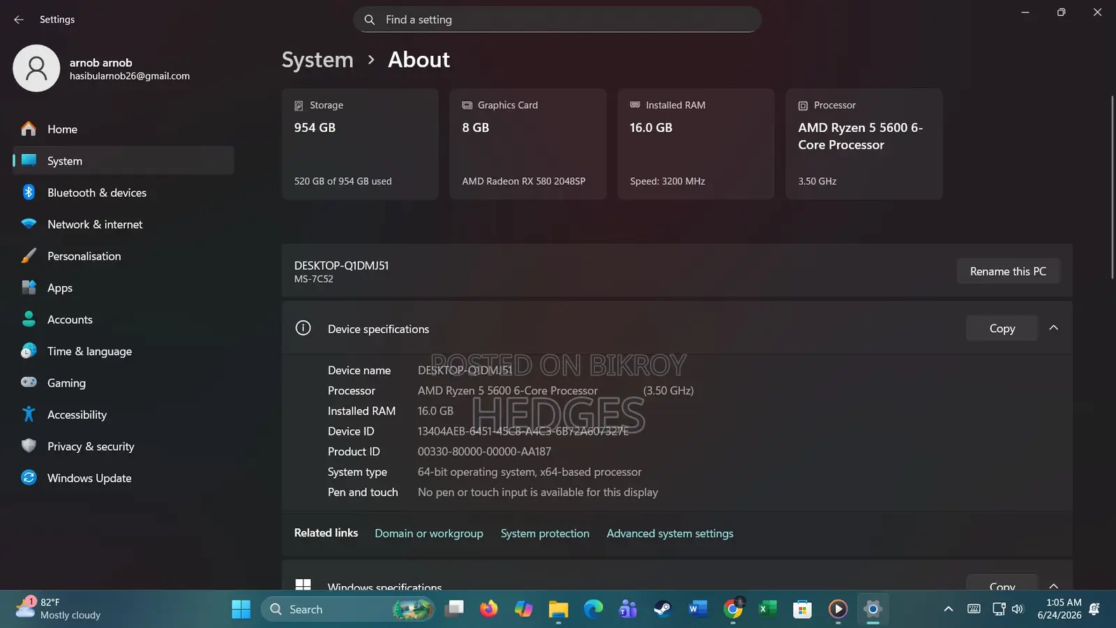 Desktop Computer 16GB AMD Ryzen 5 SSD 1T