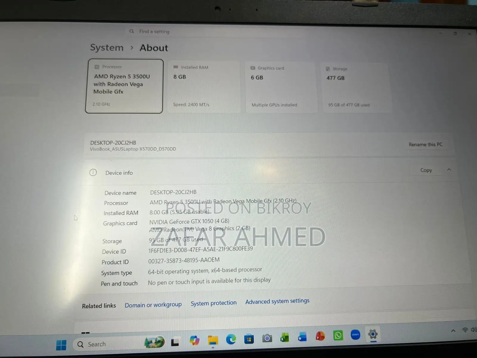 Laptop Asus 8GB AMD Ryzen 3 SSD 500GB