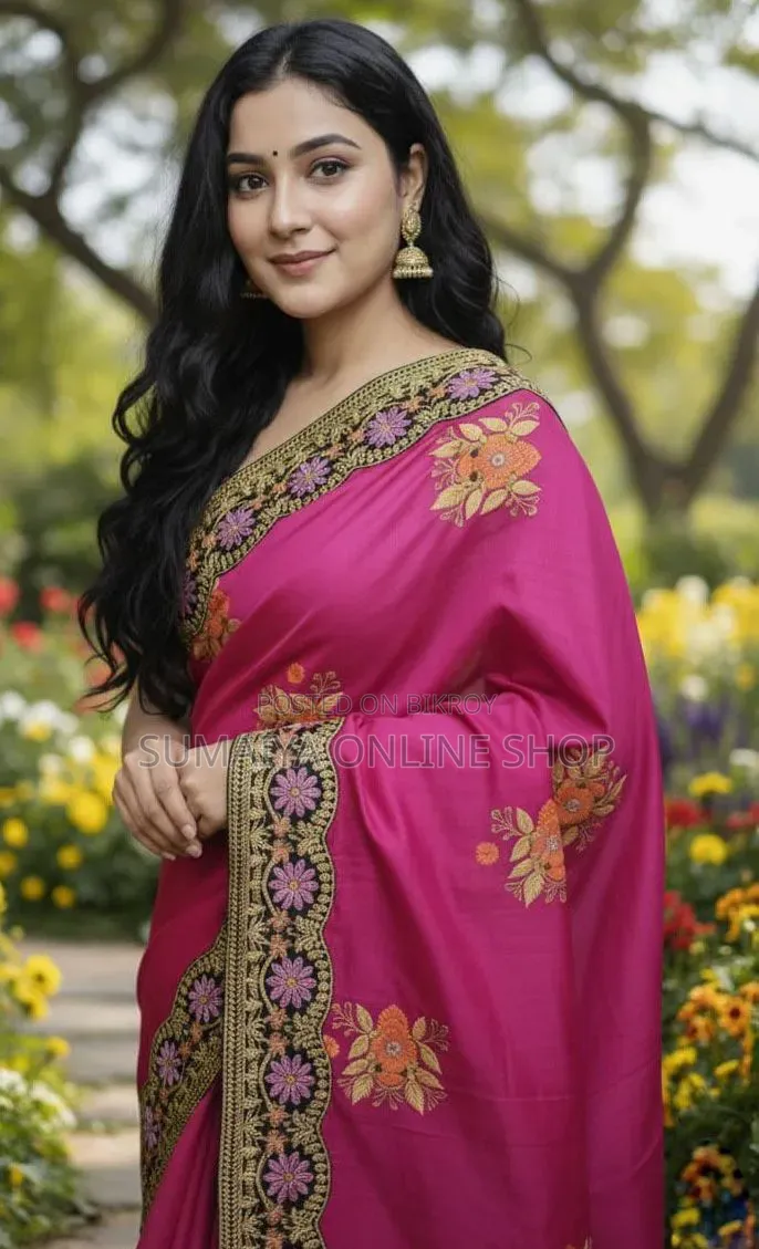 Premium Embroidery Semi Moslin Sharee