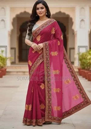 Premium Embroidery Semi Moslin Sharee