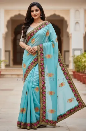 Premium Embroidery Semi Moslin Sharee