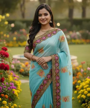 Premium Embroidery Semi Moslin Sharee