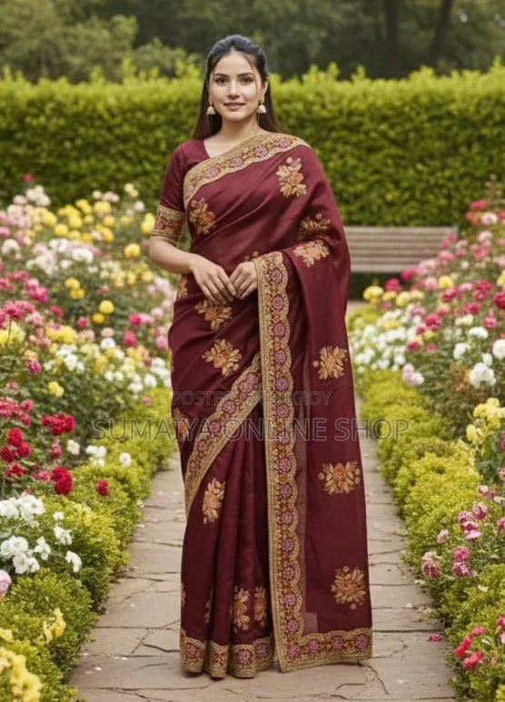 Premium Embroidery Semi Moslin Sharee