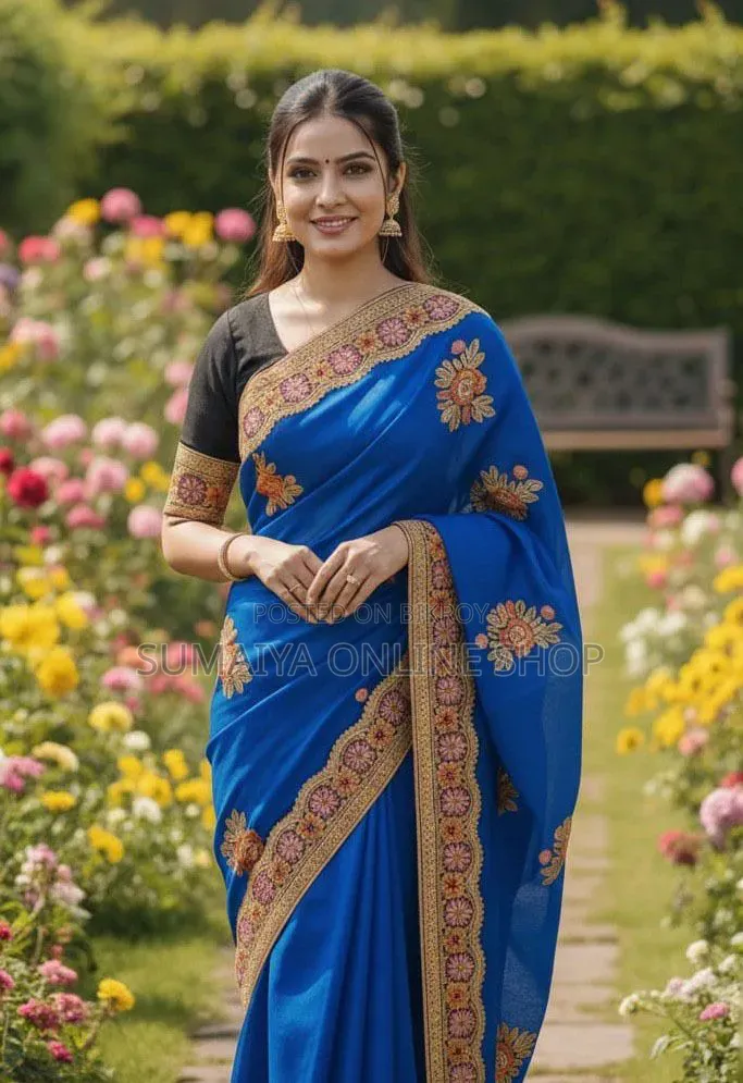 Premium Embroidery Semi Moslin Sharee