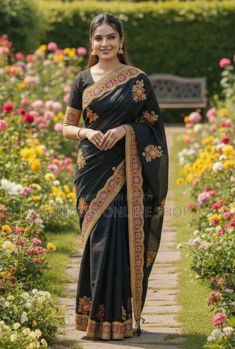 Premium Embroidery Semi Moslin Sharee