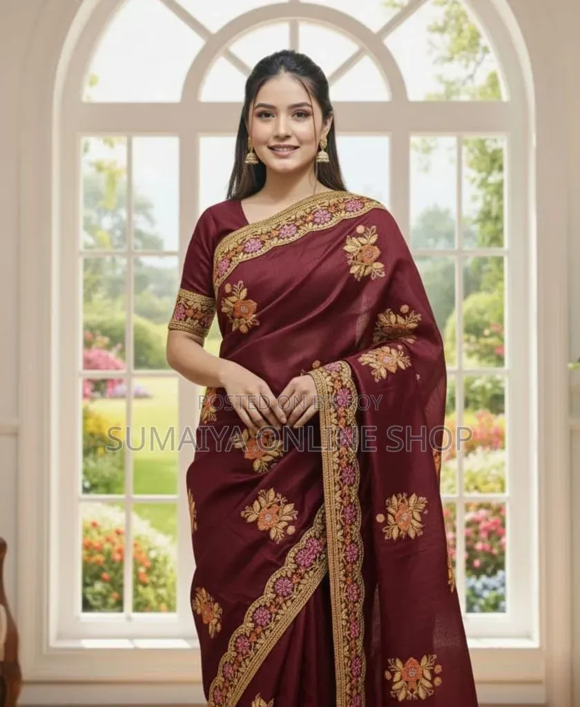 Premium Embroidery Semi Moslin Sharee