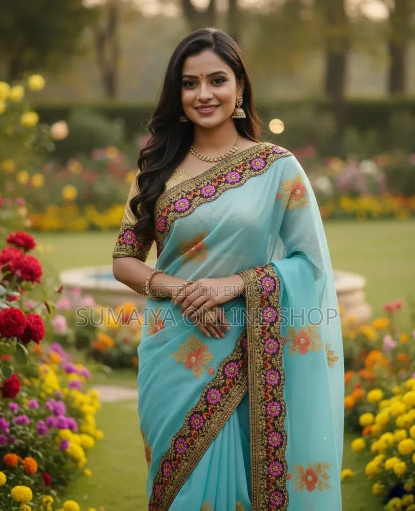 Premium Embroidery Semi Moslin Sharee