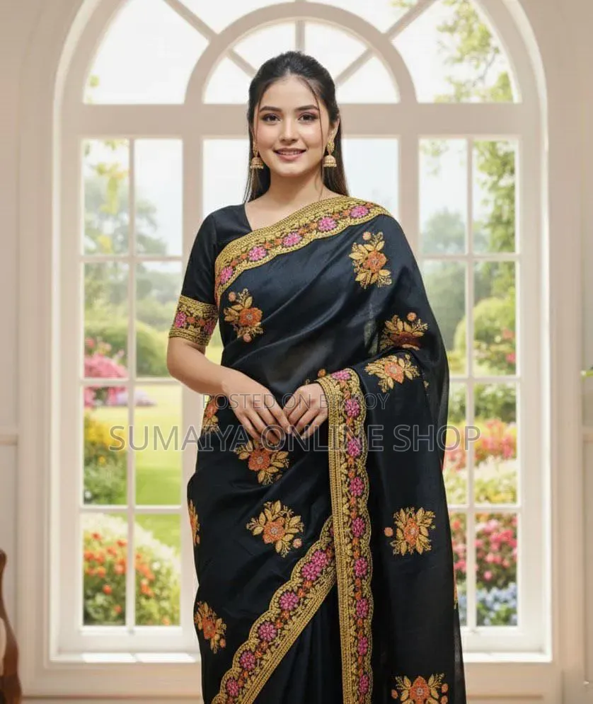 Premium Embroidery Semi Moslin Sharee