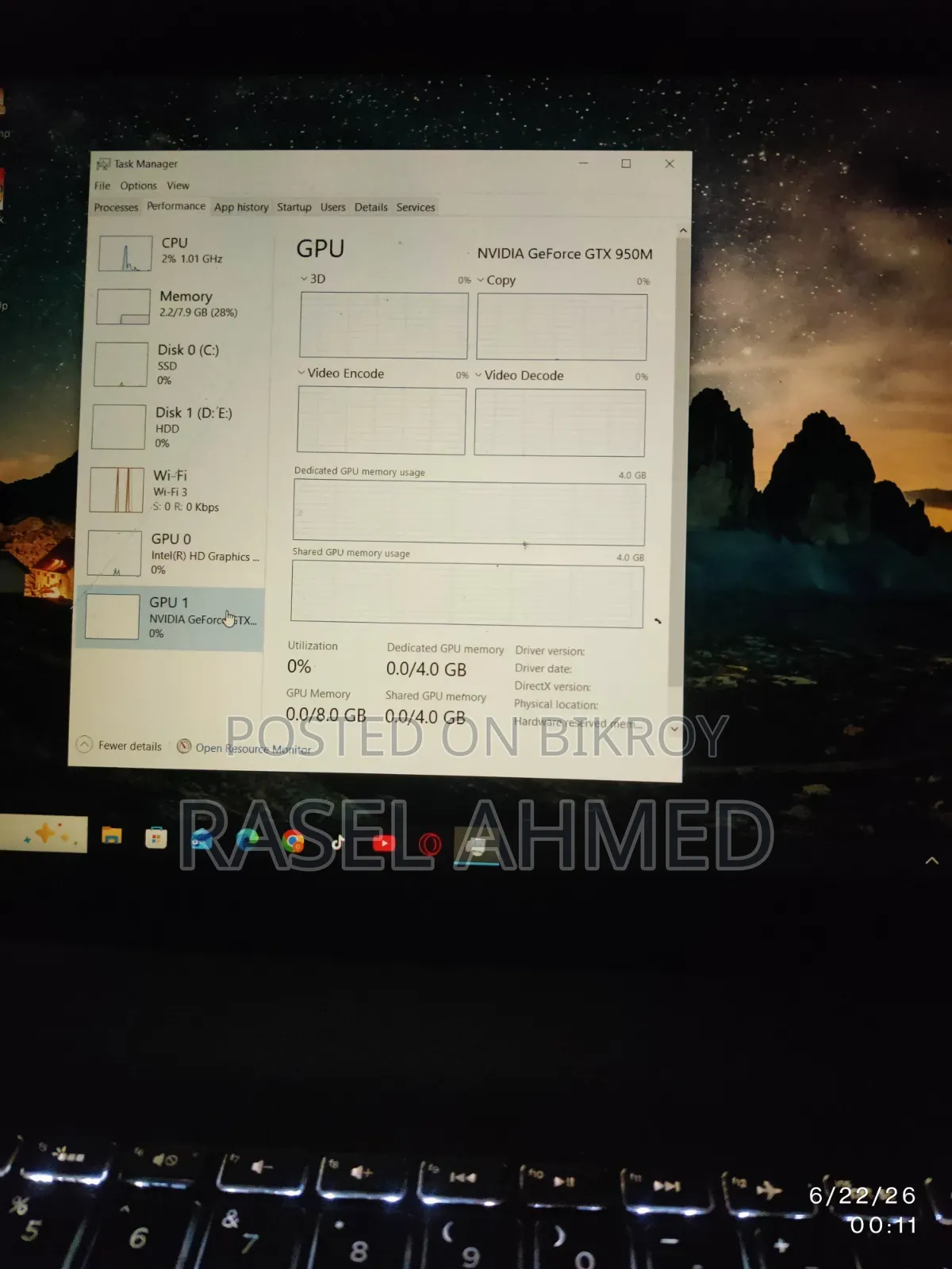 Laptop HP Envy 15 8GB Intel Core I7 HDD+SSD 640GB
