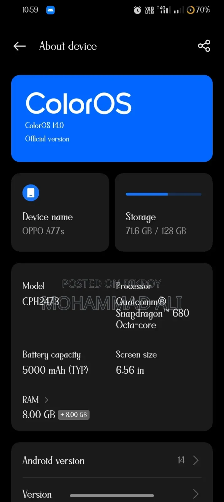 Oppo A77s 128 GB Orange