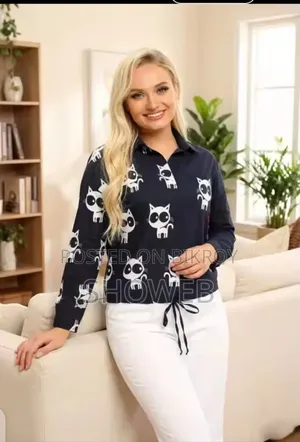 Women Navy Blue Cat Paint Long Sleeve