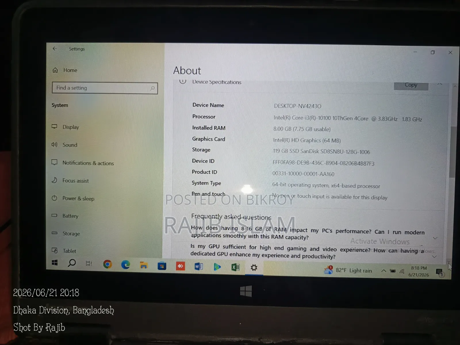 Laptop Lenovo ThinkPad T490s 8GB Intel Core i3 SSD 128GB