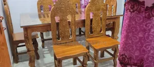 Teak Wood Glass Dining Table
