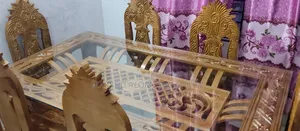 Teak Wood Glass Dining Table