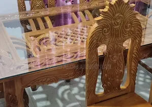 Teak Wood Glass Dining Table