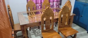 Teak Wood Glass Dining Table