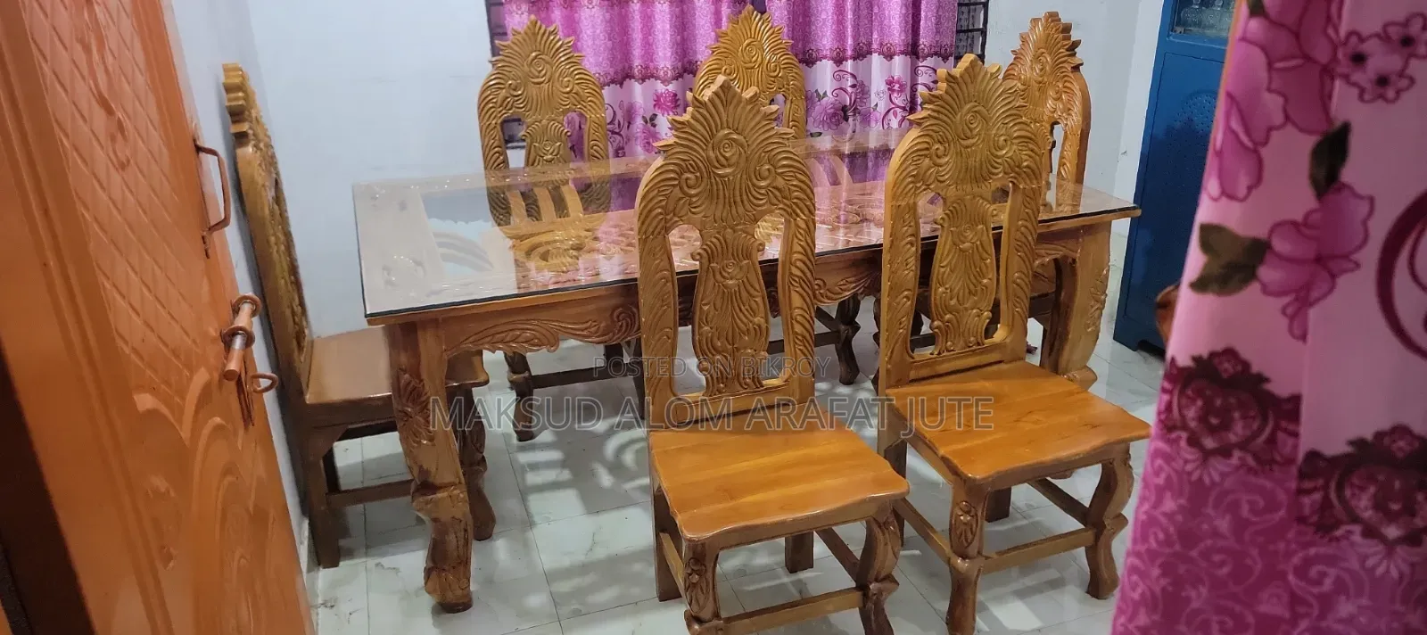 Teak Wood Glass Dining Table