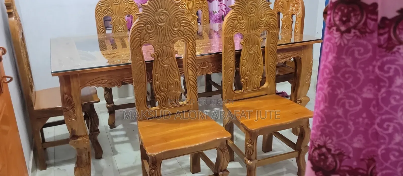 Teak Wood Glass Dining Table