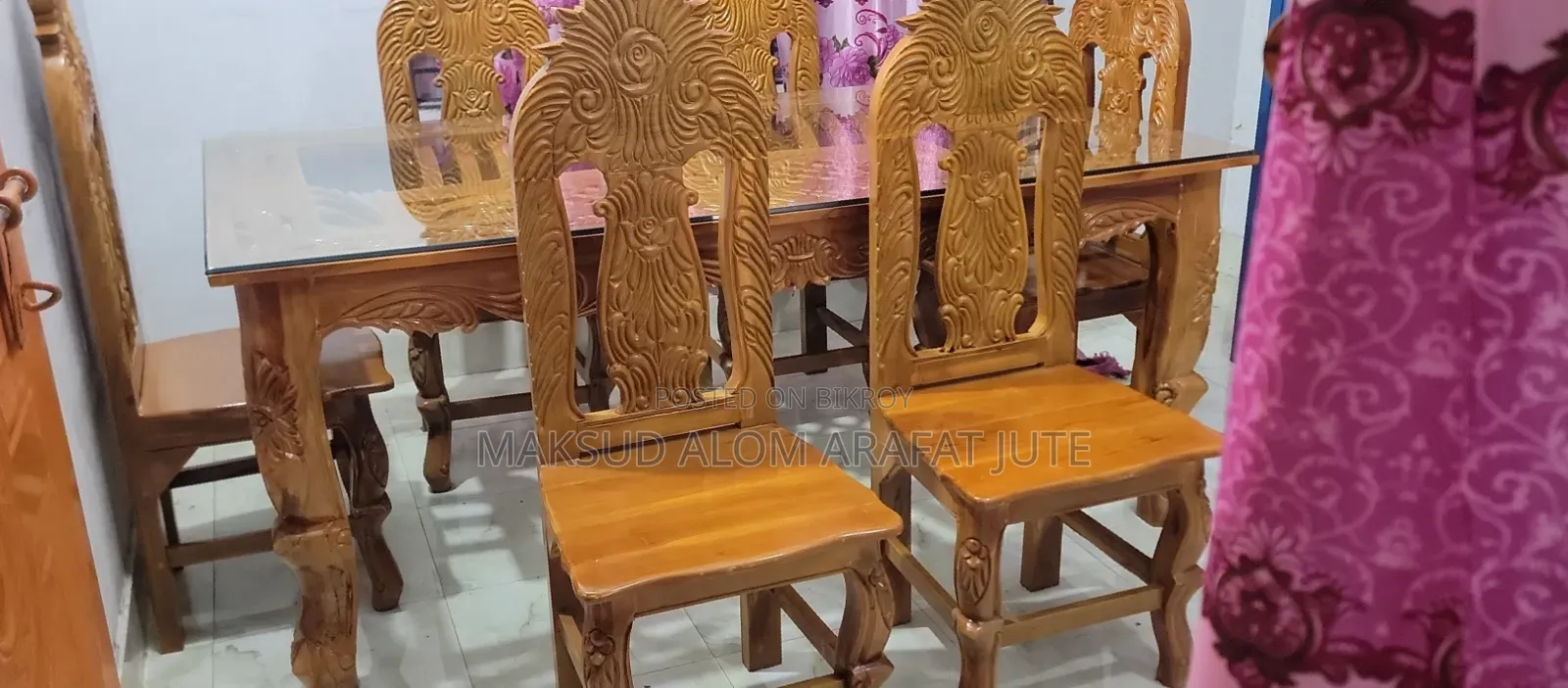 Teak Wood Glass Dining Table