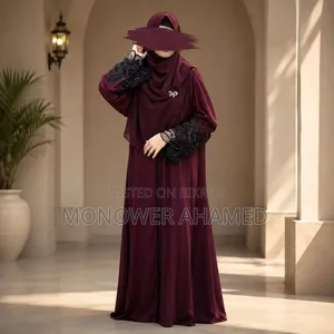 Premium Dubai Cherry Fabric: Elegant Lace Abaya Borka