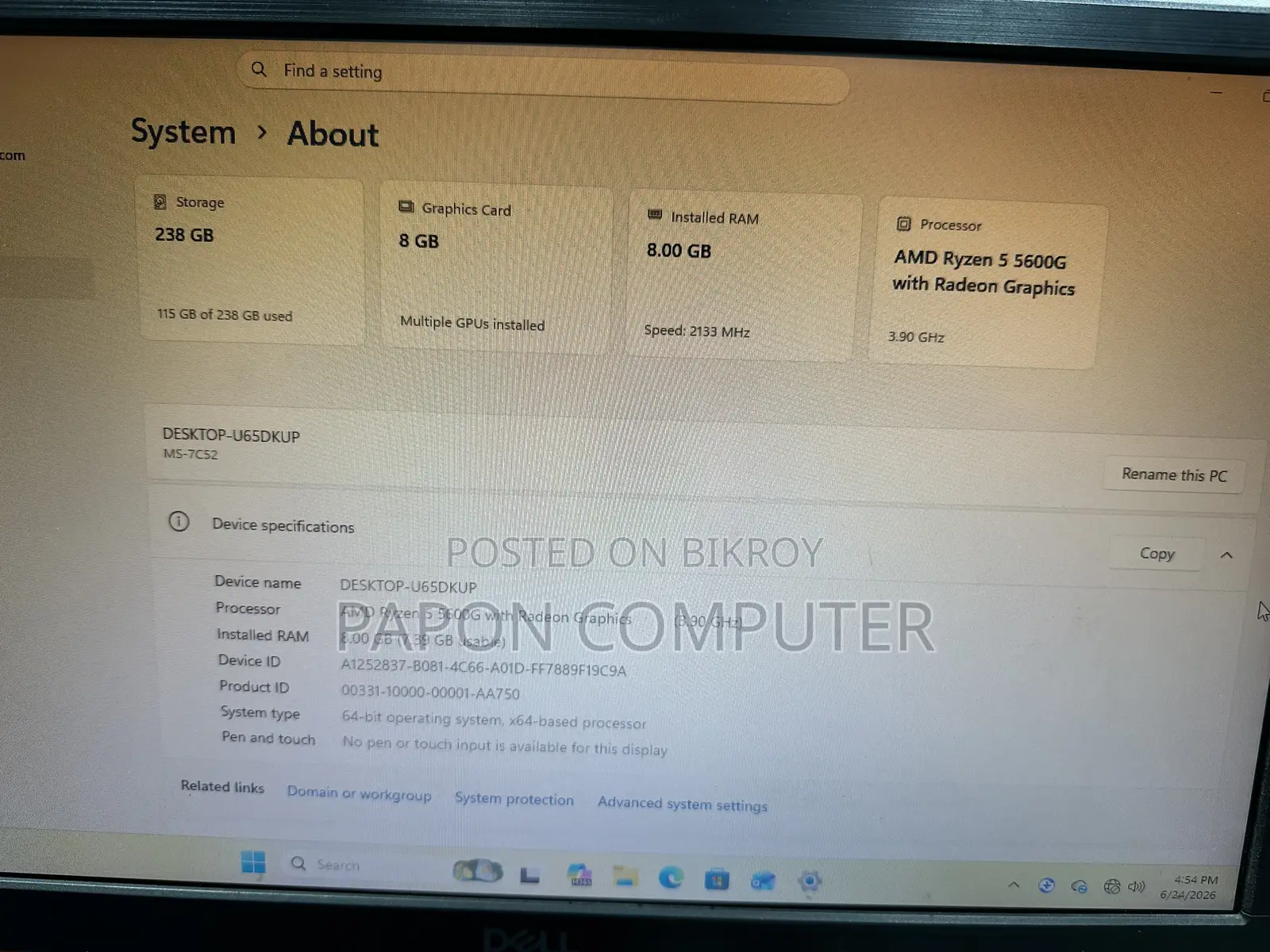 Desktop Computer 8GB AMD Ryzen 5 SSD 256GB