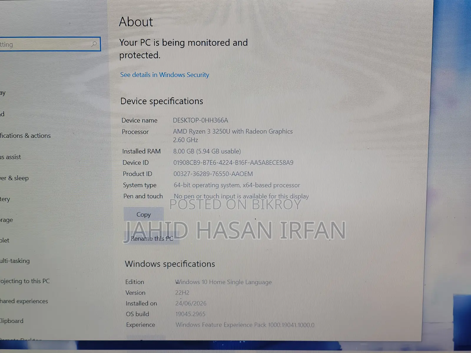 Laptop Acer Aspire 3 8GB AMD Ryzen 3 HDD+SSD 1T