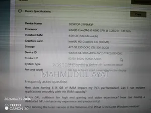 Desktop Computer 8GB Intel SSD 500GB