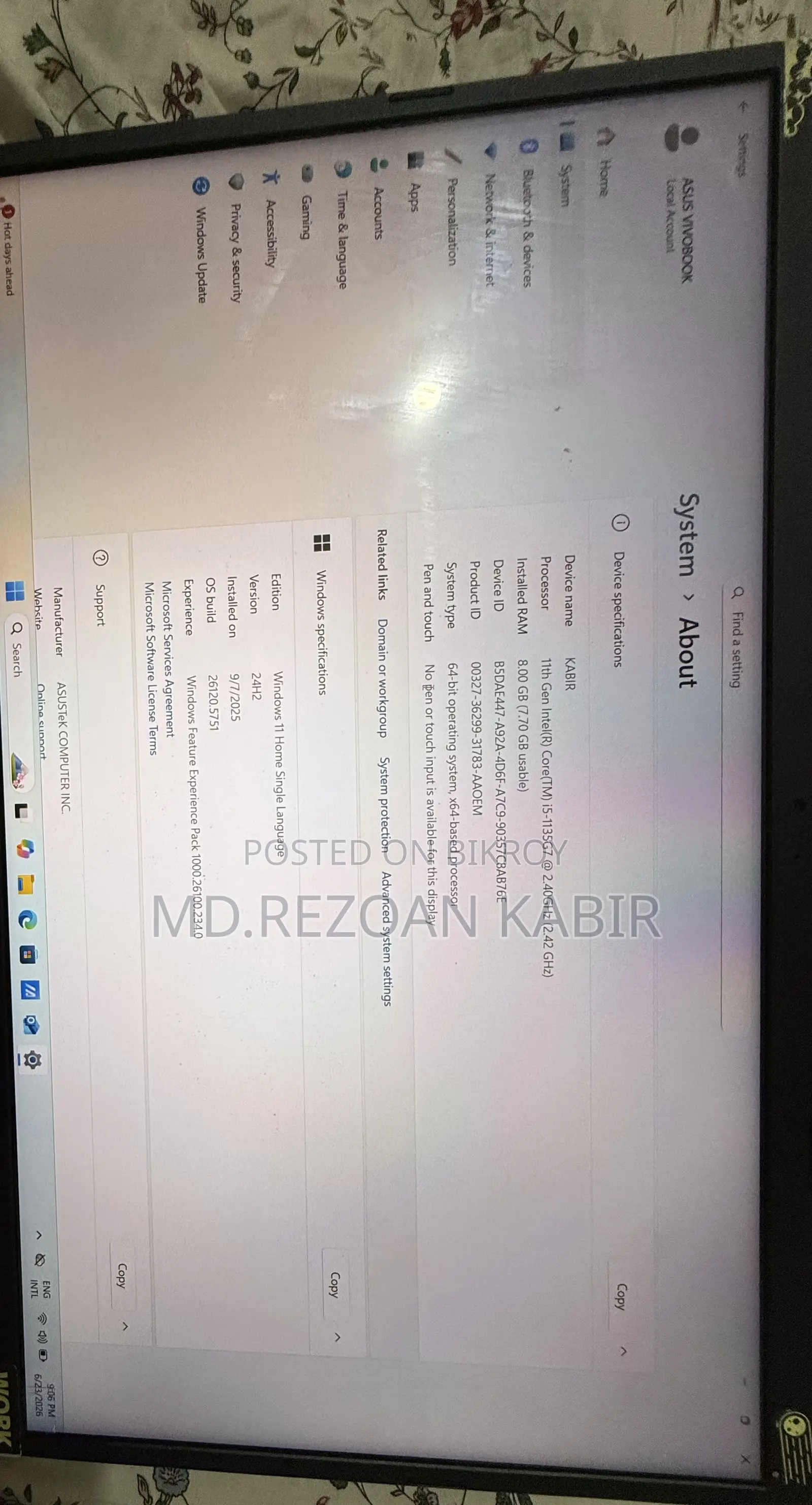 Laptop Asus VivoBook S15 S510UA 8GB Intel Core I5 SSD 512GB