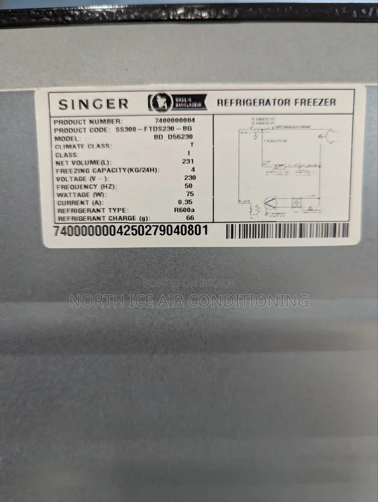 Singer Brand New Glass Door Fridge 231 Ltr.