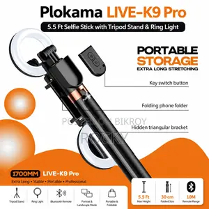 Plokama Live-k9 Pro 5.5 Ft Selfie Stick With Tripod Stand & Ring Light