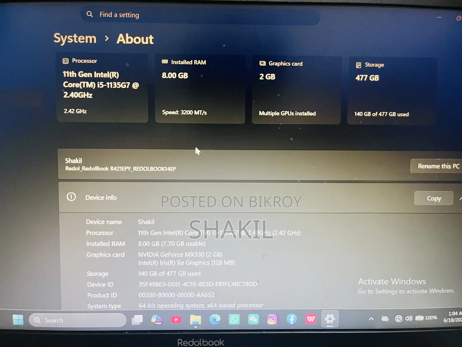Laptop Asus 8GB Intel Core i5 SSD 512GB