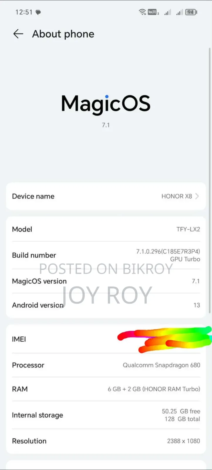 New Honor X8a 128 GB Silver