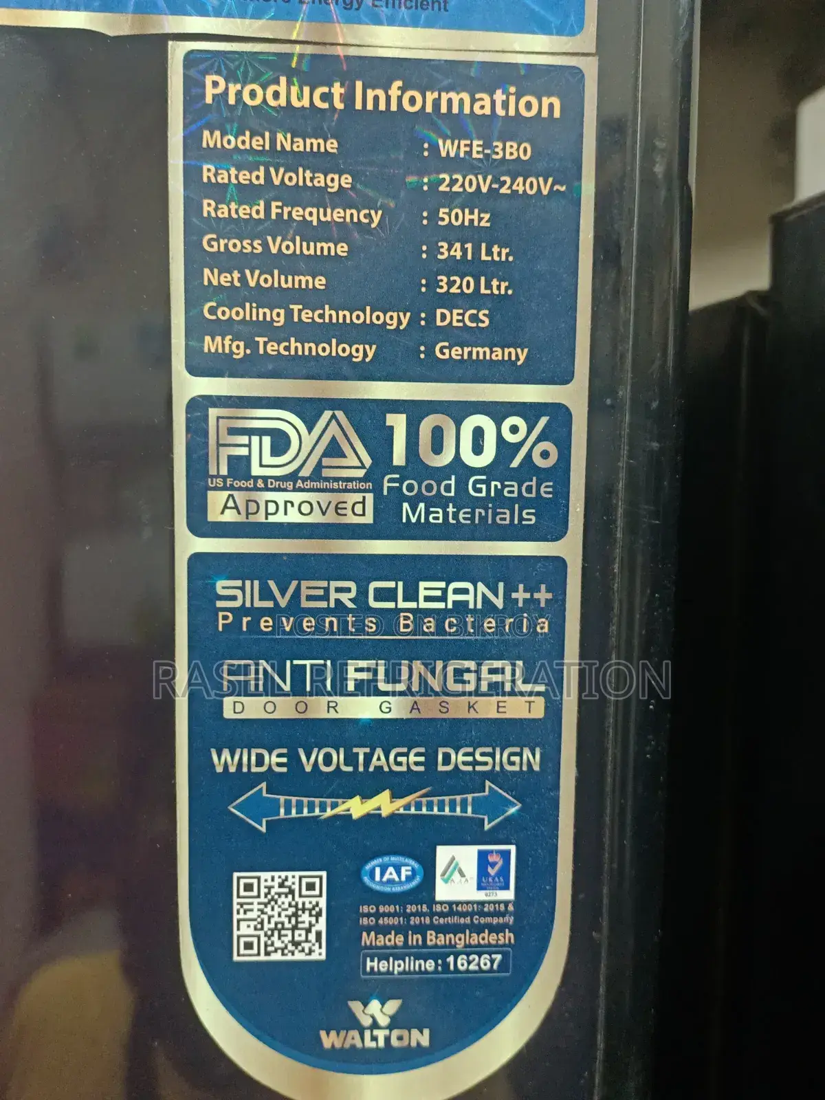 341 Liter Walton Refrigerator model WFE-3BO-GDXX at 38% discount.