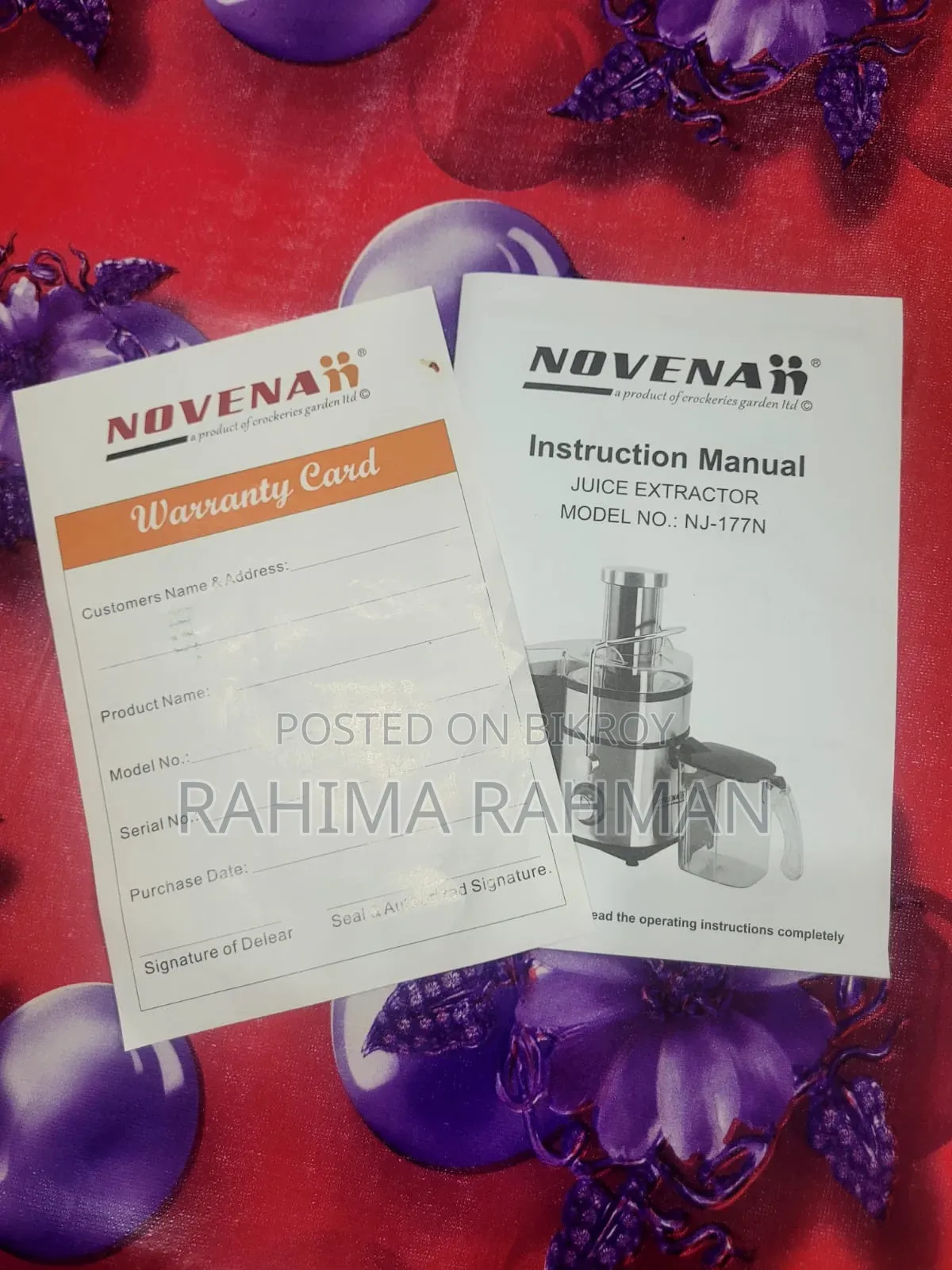 Novena Juicer used for only 15 days – For sale with 1-year warranty