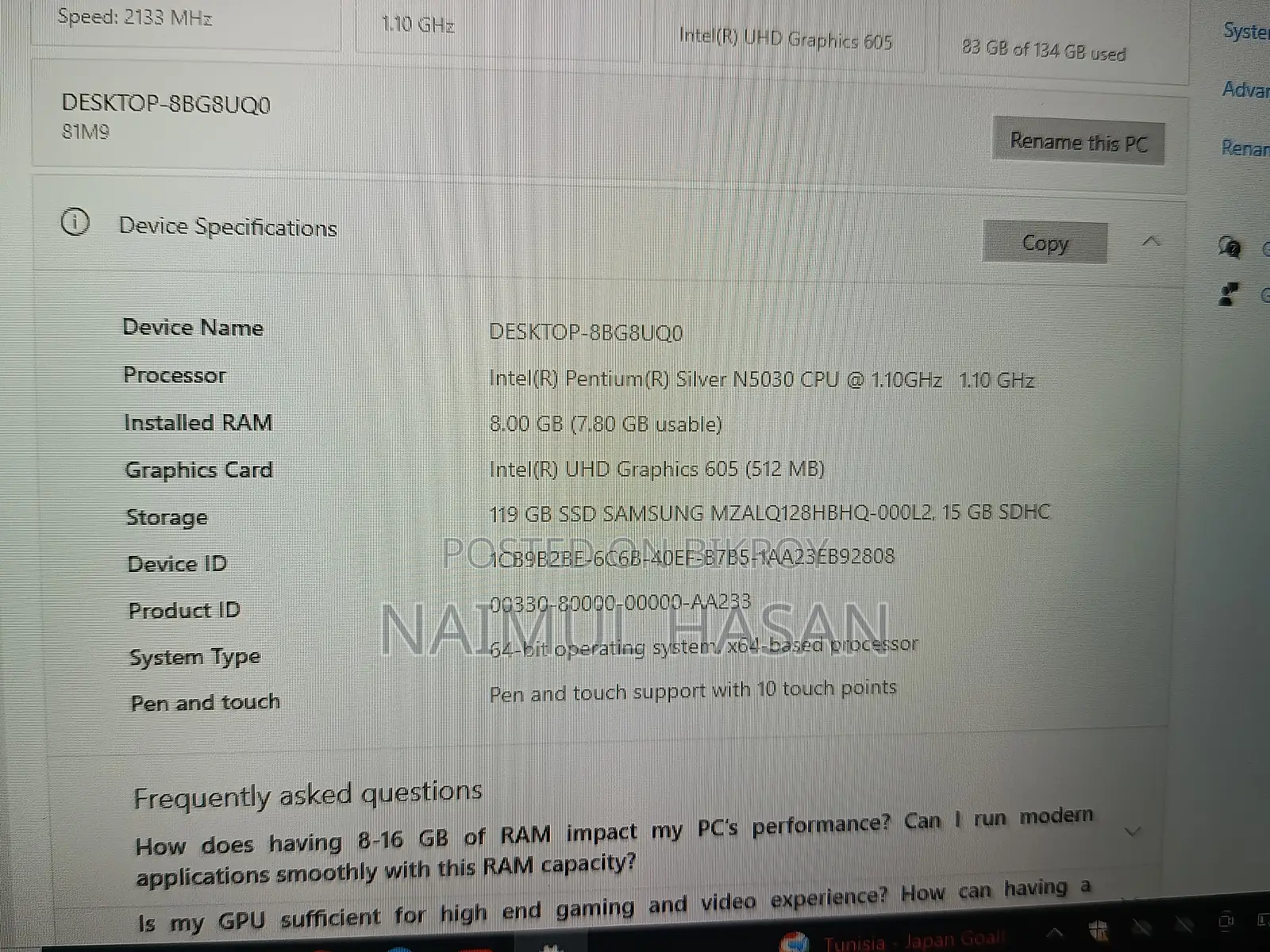 Laptop Lenovo 300e 8GB Intel SSD 128GB