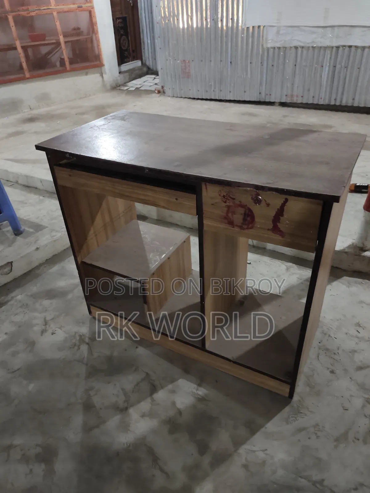 Office table, 3 cane chairs, and revolving chair for sale