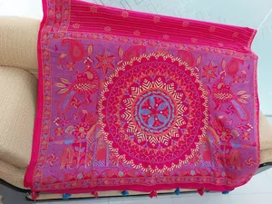 Brand new Rani Pink Nakshi Kantha stitch print cotton saree