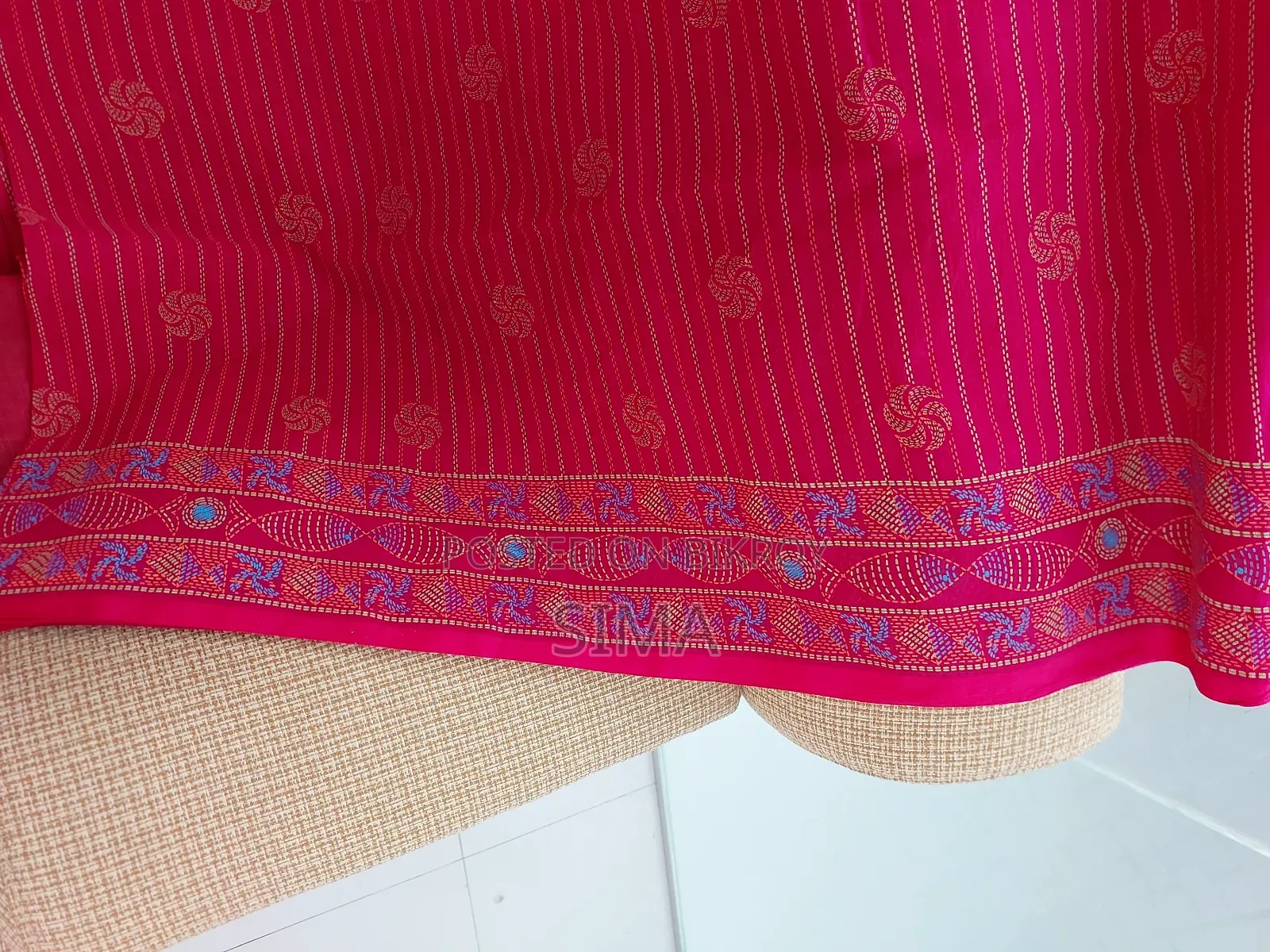 Brand New Rani Pink Nakshi Kantha Stitch Print Cotton Saree