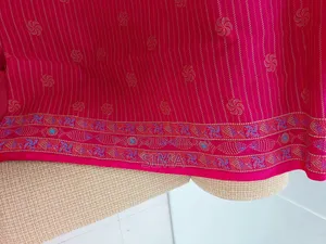 Brand New Rani Pink Nakshi Kantha Stitch Print Cotton Saree