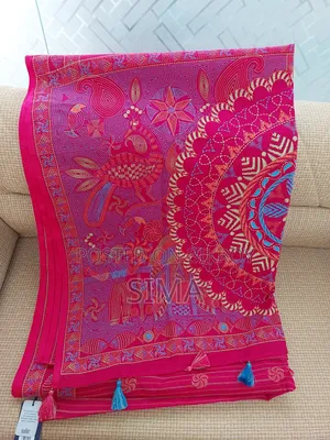 Brand New Rani Pink Nakshi Kantha Stitch Print Cotton Saree