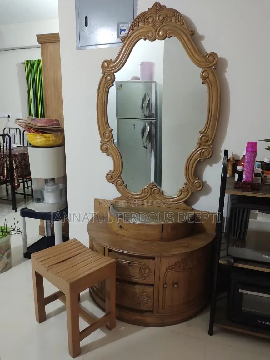 Teak Wood Dressing Table + Stool for Sale