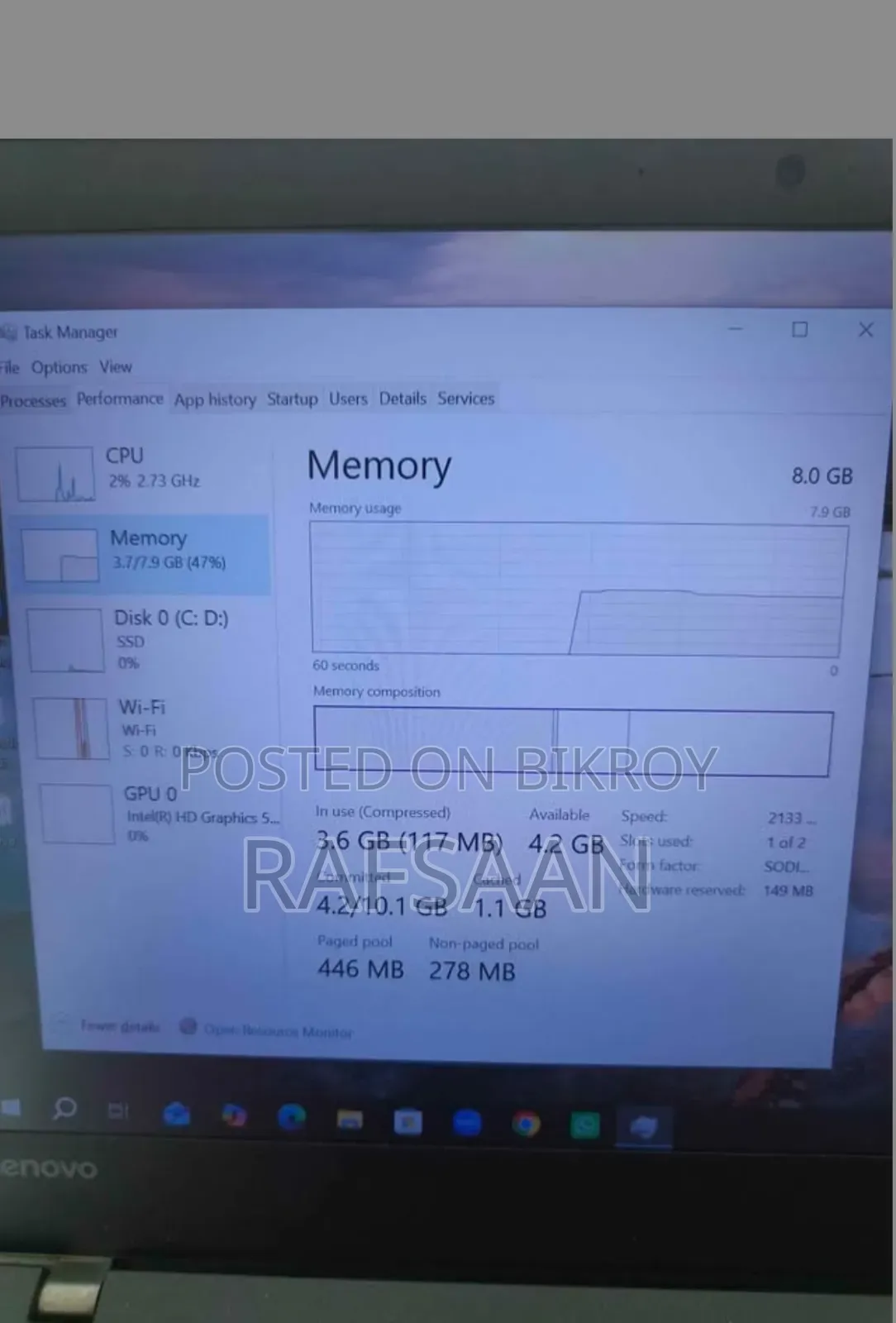 Laptop Lenovo 8GB Intel Core I5 SSD 256GB