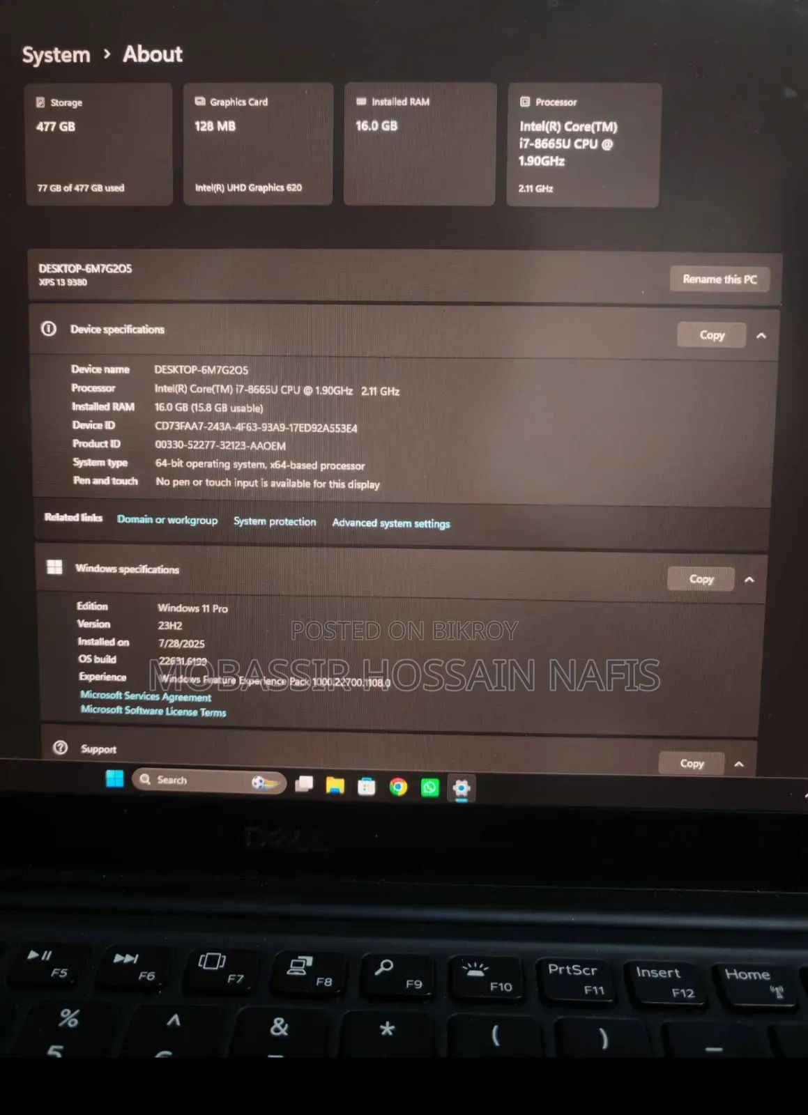Laptop Dell XPS 13 9380 16GB Intel Core I7 HDD 512GB