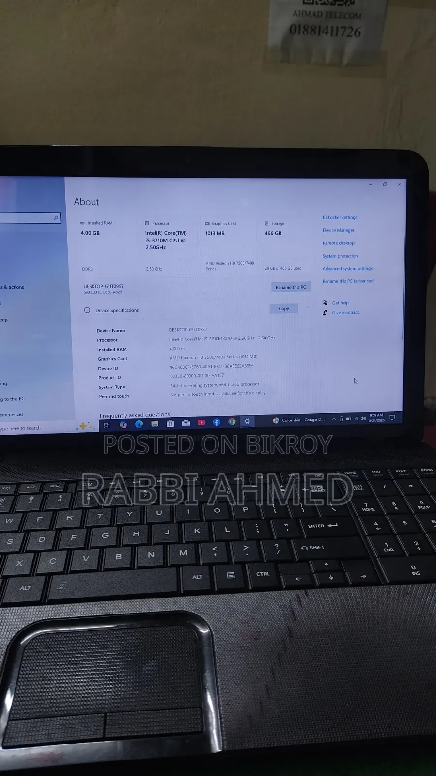 Laptop Toshiba 4GB Intel Core I5 HDD 500GB