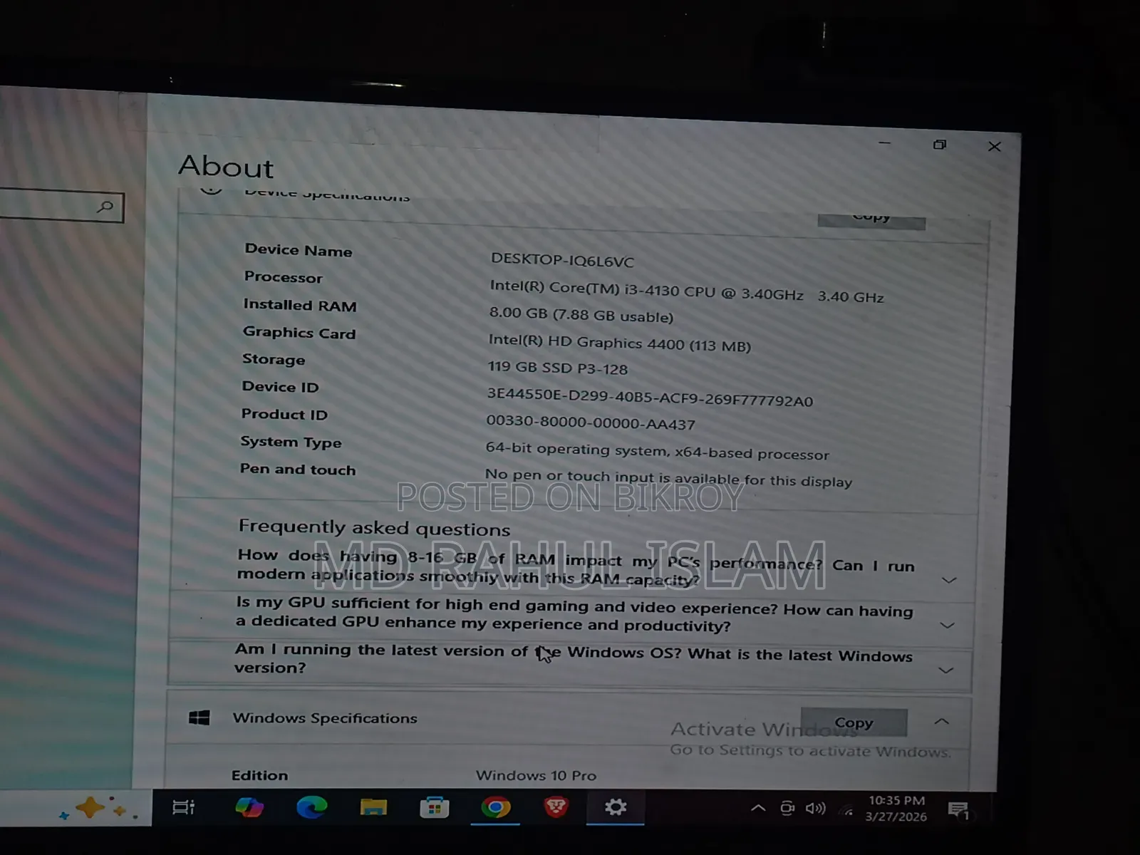 ডেস্কটপ কম্পিউটার গিগাবাইট ৮জিবি ইন্টেল কোর আই৩ এসএসডি ১২৮জিবি