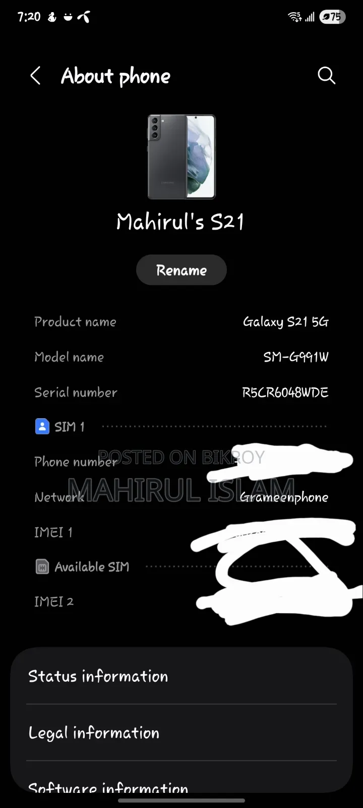Samsung Galaxy S21 5G 128 GB Black