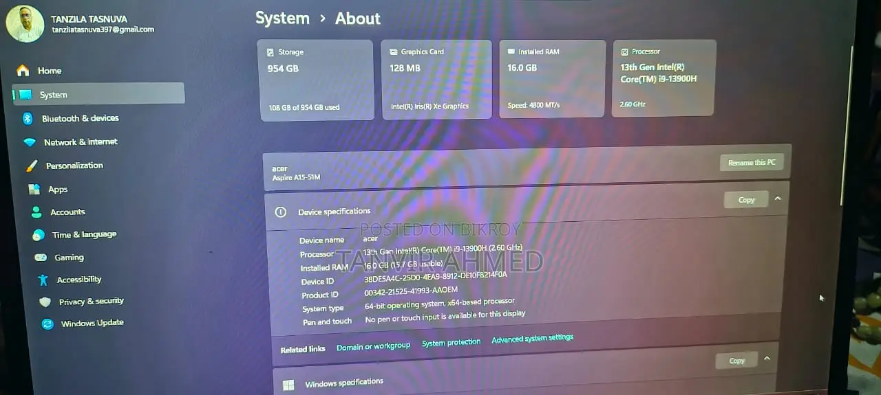 New Laptop Acer Aspire 1551 16GB Intel Core I9 SSD 1T