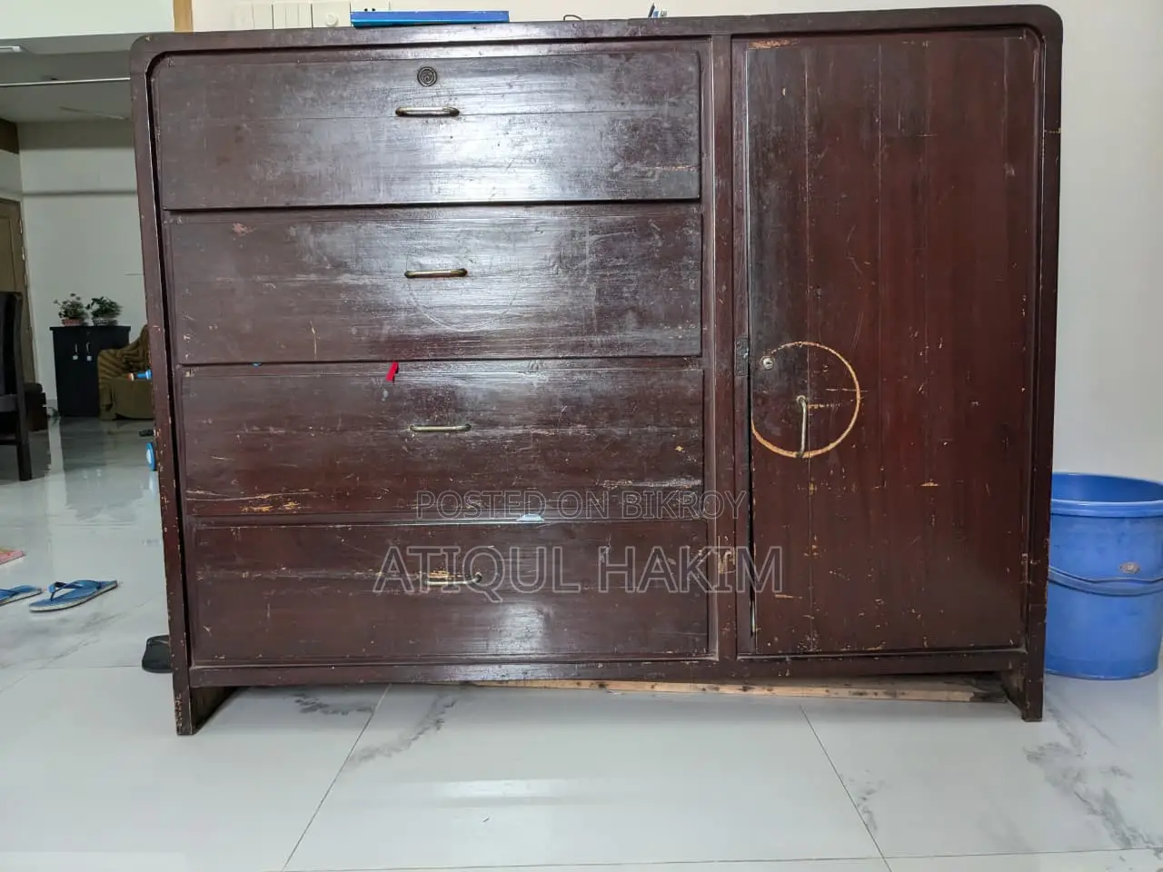 Pure Teak Wood Wardrobe with Drawers for Sale