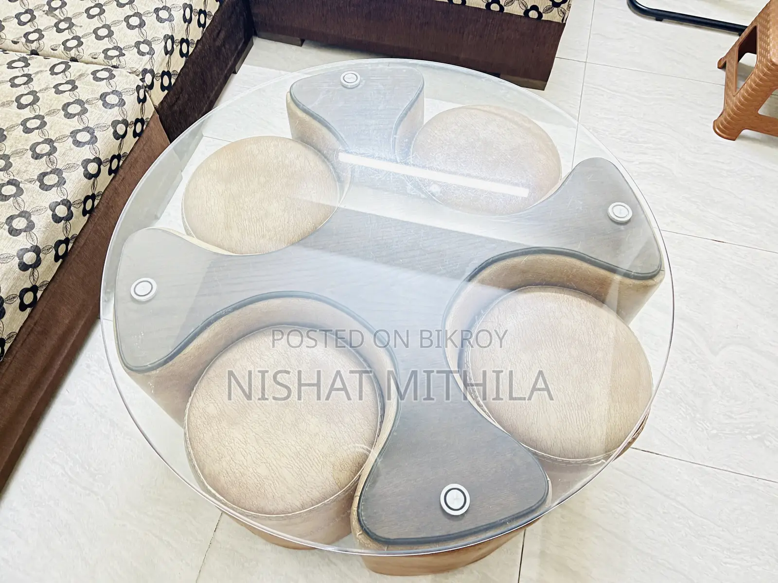 L-Shape Sofa + Glass Center Table Set for Sale
