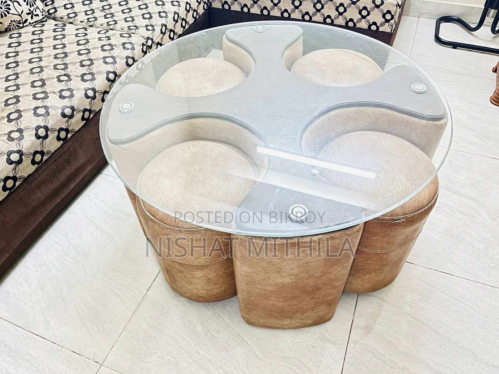 L-Shape Sofa + Glass Center Table Set for Sale